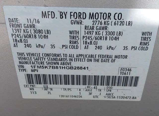 Photo 8 VIN: 1FM5K7B81HGB28841 - FORD EXPLORER 