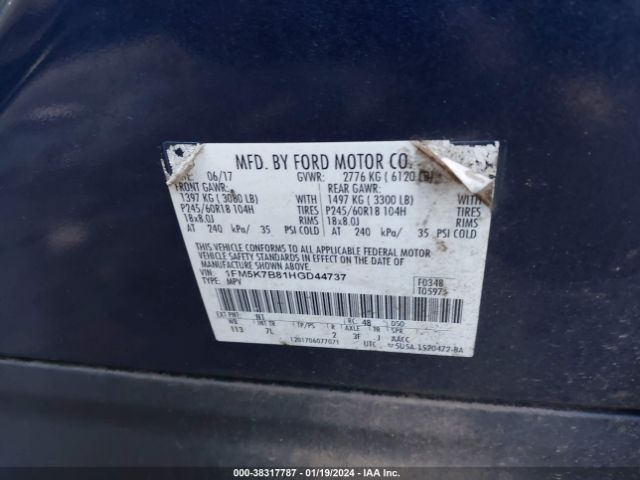 Photo 8 VIN: 1FM5K7B81HGD44737 - FORD EXPLORER 