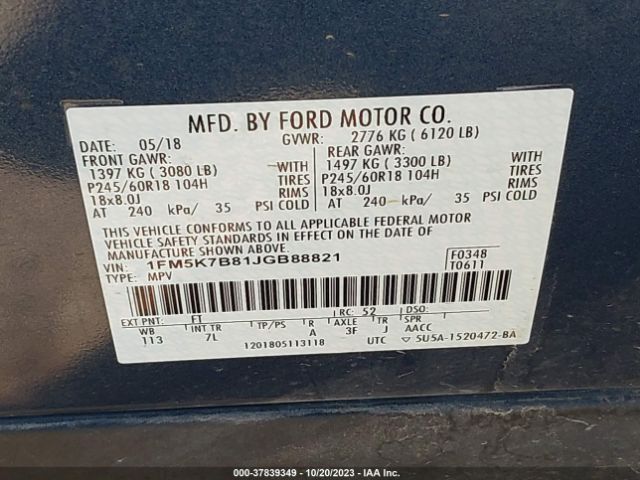 Photo 8 VIN: 1FM5K7B81JGB88821 - FORD EXPLORER 