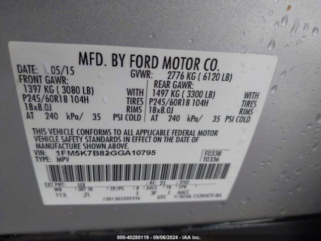 Photo 8 VIN: 1FM5K7B82GGA10795 - FORD EXPLORER 