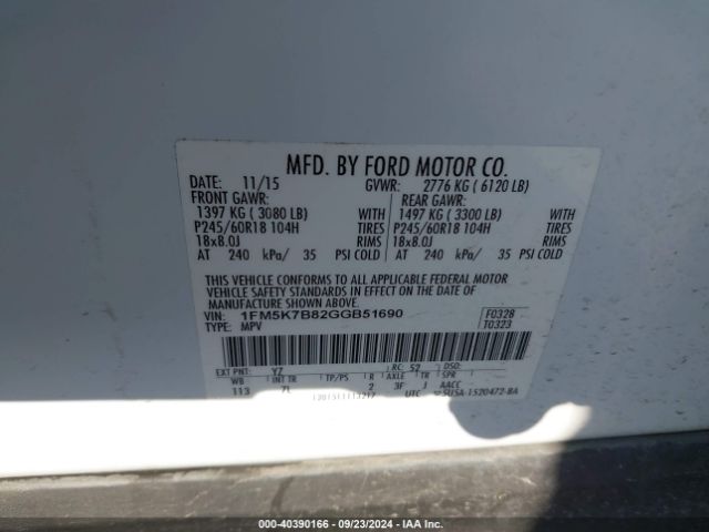 Photo 8 VIN: 1FM5K7B82GGB51690 - FORD EXPLORER 