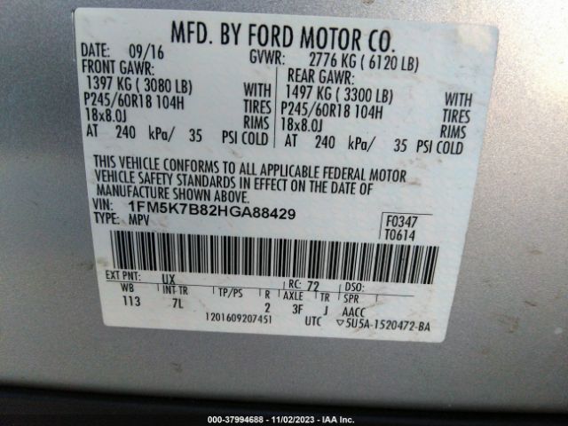 Photo 8 VIN: 1FM5K7B82HGA88429 - FORD EXPLORER 