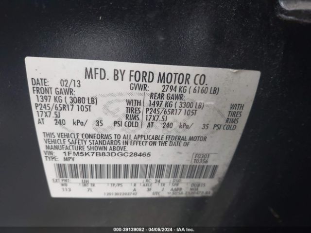 Photo 8 VIN: 1FM5K7B83DGC28465 - FORD EXPLORER 