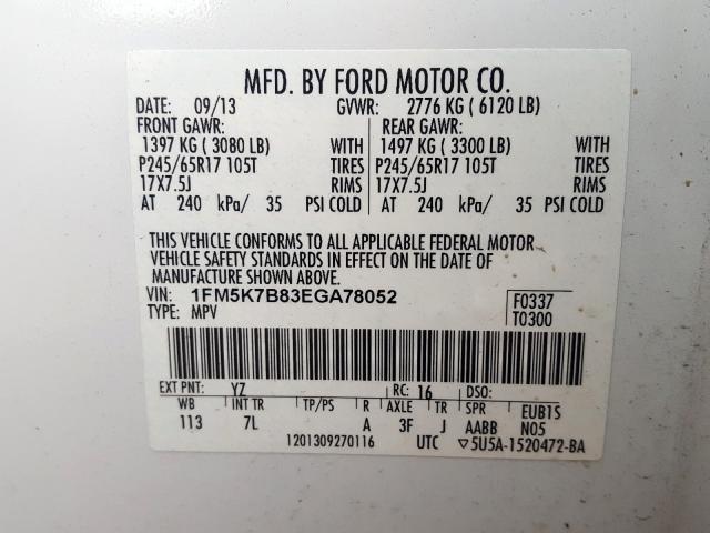 Photo 9 VIN: 1FM5K7B83EGA78052 - FORD EXPLORER 