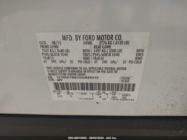 Photo 8 VIN: 1FM5K7B83GGA95310 - FORD EXPLORER 