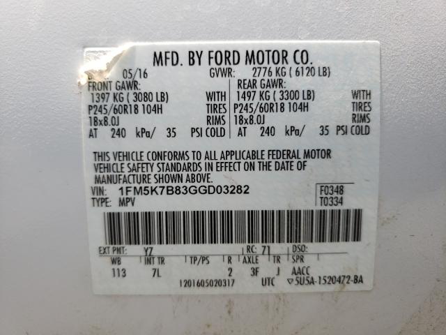 Photo 9 VIN: 1FM5K7B83GGD03282 - FORD EXPLORER 