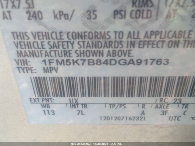 Photo 8 VIN: 1FM5K7B84DGA91763 - FORD EXPLORER 