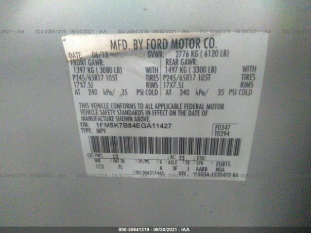 Photo 8 VIN: 1FM5K7B84EGA11427 - FORD EXPLORER 