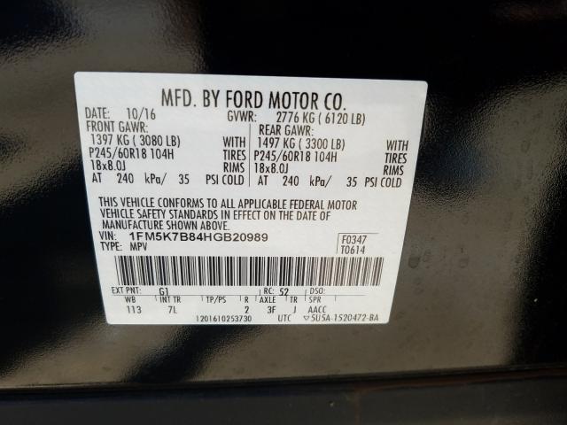 Photo 9 VIN: 1FM5K7B84HGB20989 - FORD EXPLORER 