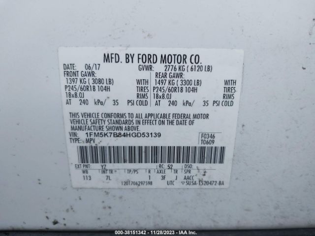 Photo 8 VIN: 1FM5K7B84HGD53139 - FORD EXPLORER 