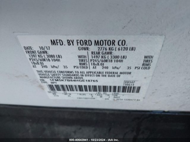 Photo 8 VIN: 1FM5K7B84HGE18765 - FORD EXPLORER 