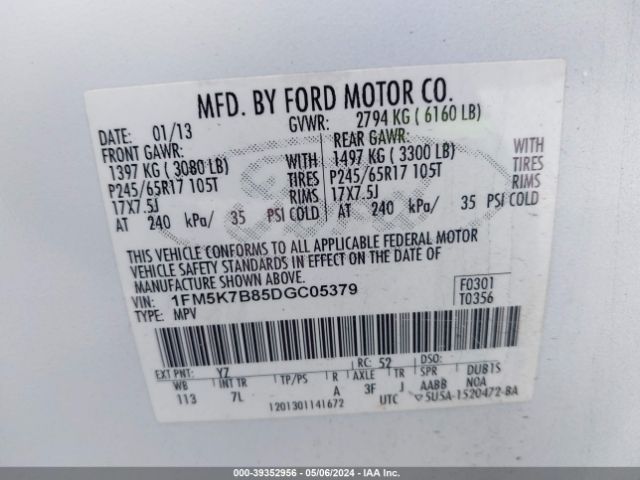 Photo 8 VIN: 1FM5K7B85DGC05379 - FORD EXPLORER 