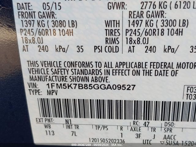 Photo 8 VIN: 1FM5K7B85GGA09527 - FORD EXPLORER 