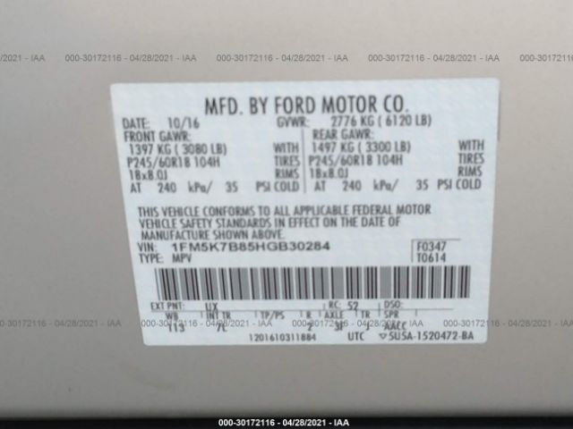 Photo 8 VIN: 1FM5K7B85HGB30284 - FORD EXPLORER 