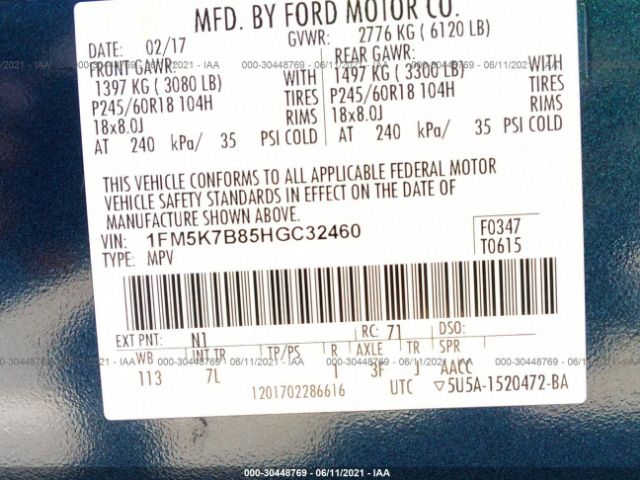 Photo 8 VIN: 1FM5K7B85HGC32460 - FORD EXPLORER 