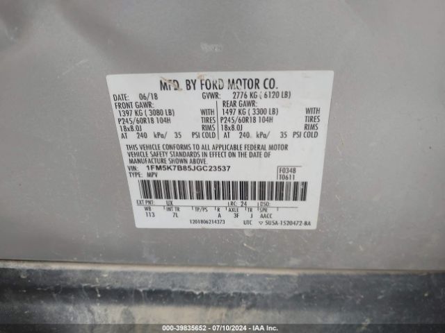 Photo 8 VIN: 1FM5K7B85JGC23537 - FORD EXPLORER 