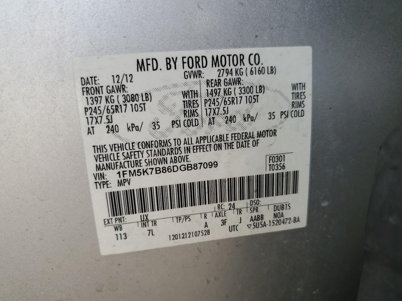 Photo 12 VIN: 1FM5K7B86DGB87099 - FORD EXPLORER 