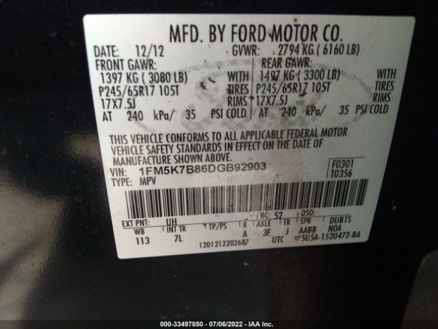 Photo 8 VIN: 1FM5K7B86DGB92903 - FORD EXPLORER 