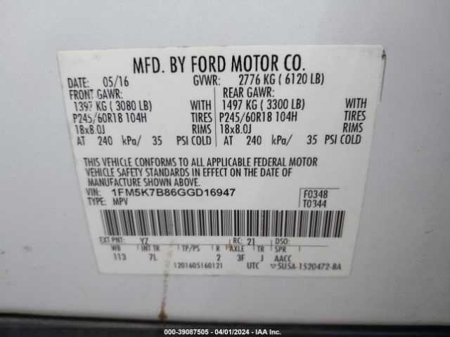 Photo 8 VIN: 1FM5K7B86GGD16947 - FORD EXPLORER 