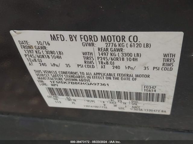 Photo 8 VIN: 1FM5K7B86HGA97361 - FORD EXPLORER 