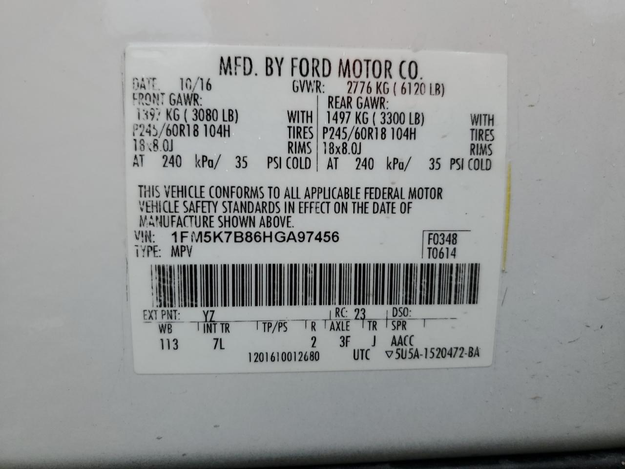 Photo 13 VIN: 1FM5K7B86HGA97456 - FORD EXPLORER 