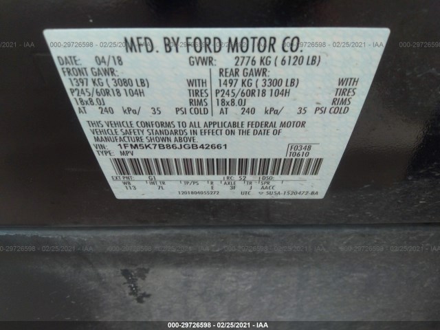 Photo 8 VIN: 1FM5K7B86JGB42661 - FORD EXPLORER 