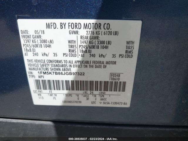 Photo 8 VIN: 1FM5K7B86JGB97322 - FORD EXPLORER 