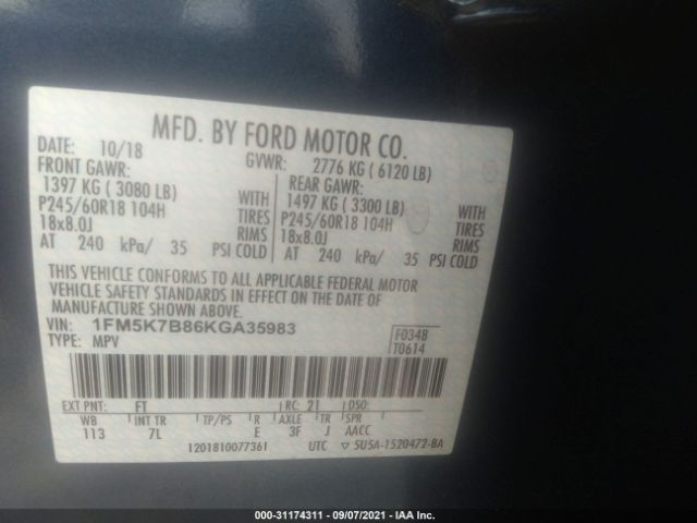 Photo 8 VIN: 1FM5K7B86KGA35983 - FORD EXPLORER 