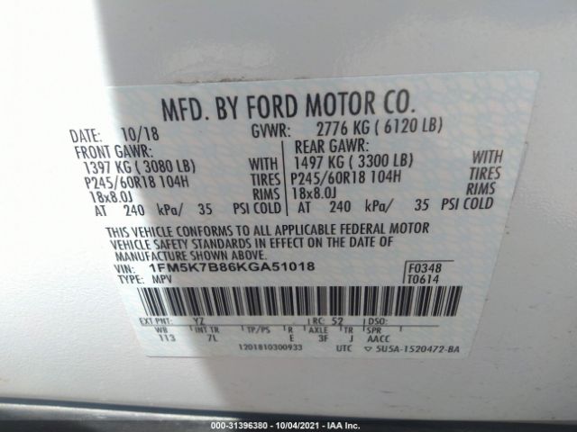 Photo 8 VIN: 1FM5K7B86KGA51018 - FORD EXPLORER 