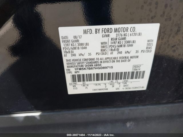 Photo 8 VIN: 1FM5K7B87HGD89715 - FORD EXPLORER 