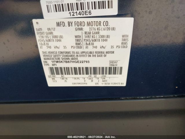 Photo 8 VIN: 1FM5K7B87HGE22793 - FORD EXPLORER 