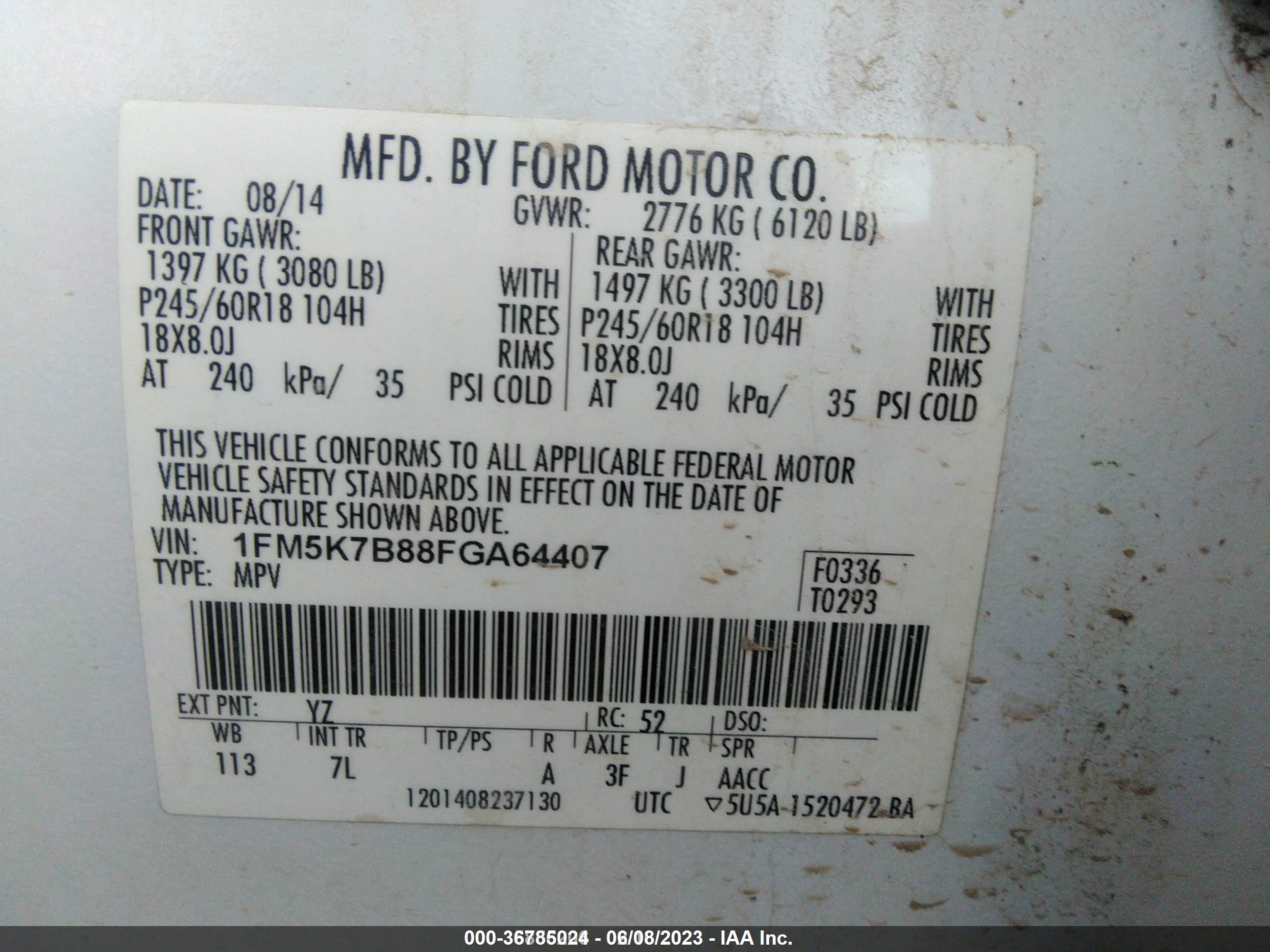 Photo 8 VIN: 1FM5K7B88FGA64407 - FORD EXPLORER 