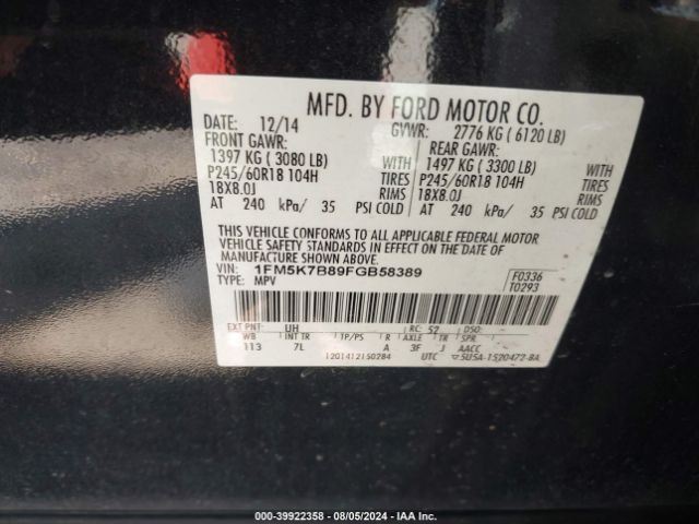 Photo 8 VIN: 1FM5K7B89FGB58389 - FORD EXPLORER 