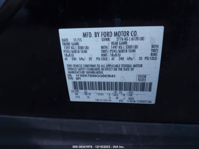 Photo 8 VIN: 1FM5K7B89GGB63643 - FORD EXPLORER 