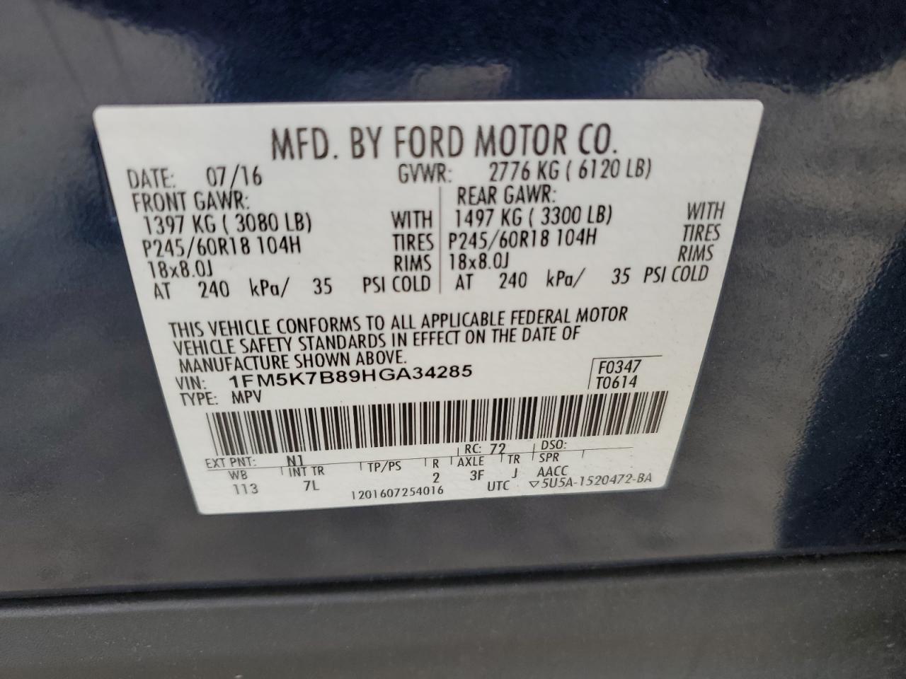 Photo 12 VIN: 1FM5K7B89HGA34285 - FORD EXPLORER 