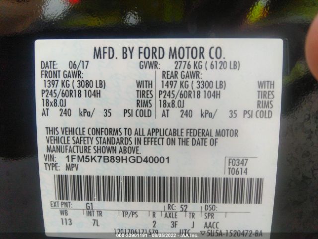 Photo 8 VIN: 1FM5K7B89HGD40001 - FORD EXPLORER 