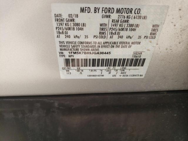 Photo 12 VIN: 1FM5K7B89JGA98445 - FORD EXPLORER 