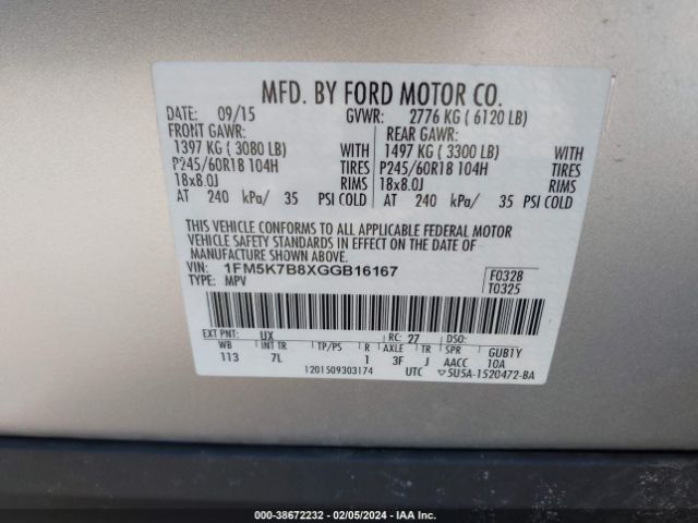 Photo 8 VIN: 1FM5K7B8XGGB16167 - FORD EXPLORER 