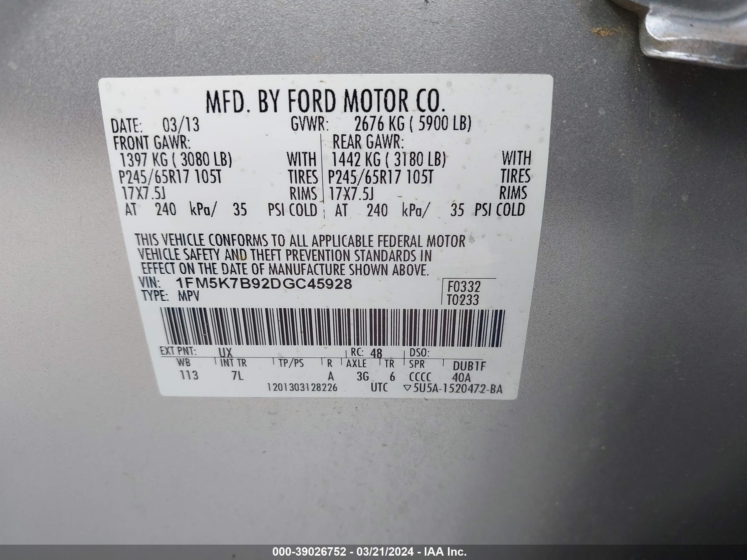 Photo 8 VIN: 1FM5K7B92DGC45928 - FORD EXPLORER 