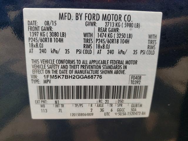 Photo 9 VIN: 1FM5K7BH2GGA68776 - FORD EXPLORER 