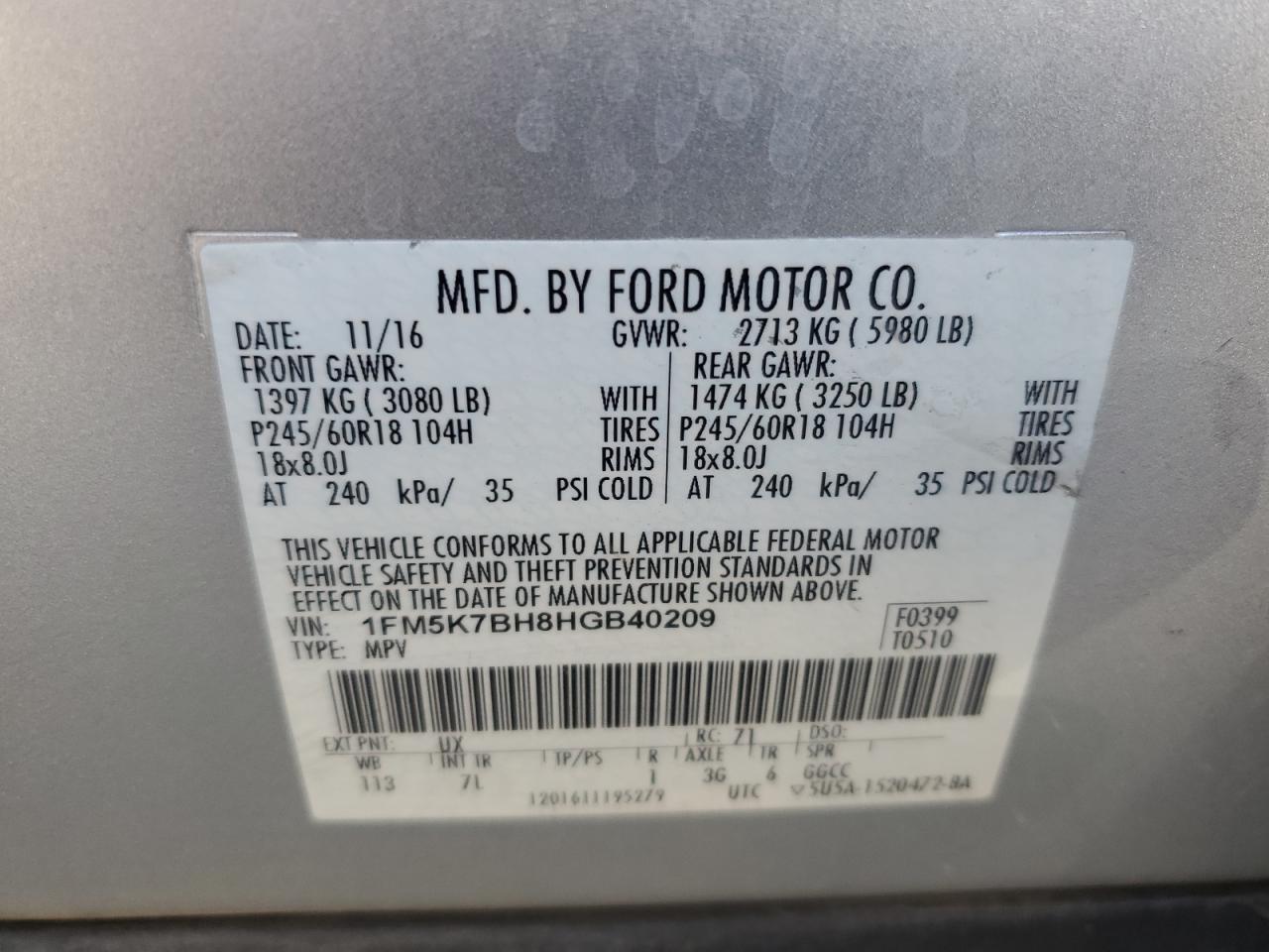 Photo 11 VIN: 1FM5K7BH8HGB40209 - FORD EXPLORER 