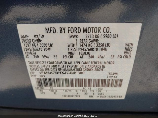 Photo 8 VIN: 1FM5K7BHXJGB40380 - FORD EXPLORER 