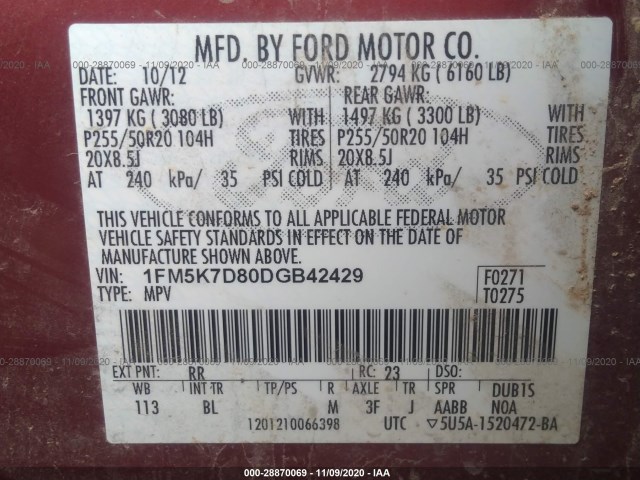 Photo 8 VIN: 1FM5K7D80DGB42429 - FORD EXPLORER 