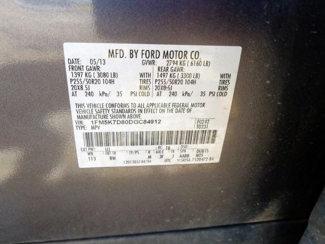 Photo 9 VIN: 1FM5K7D80DGC84912 - FORD EXPLORER X 