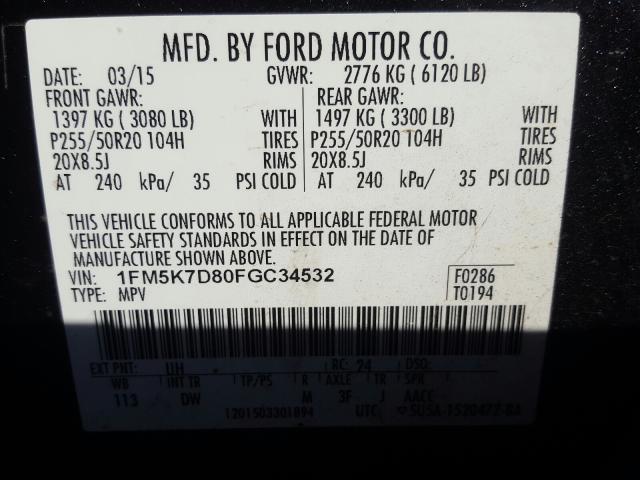 Photo 9 VIN: 1FM5K7D80FGC34532 - FORD EXPLORER X 