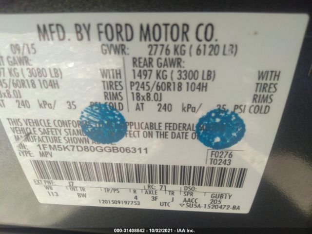 Photo 8 VIN: 1FM5K7D80GGB06311 - FORD EXPLORER 