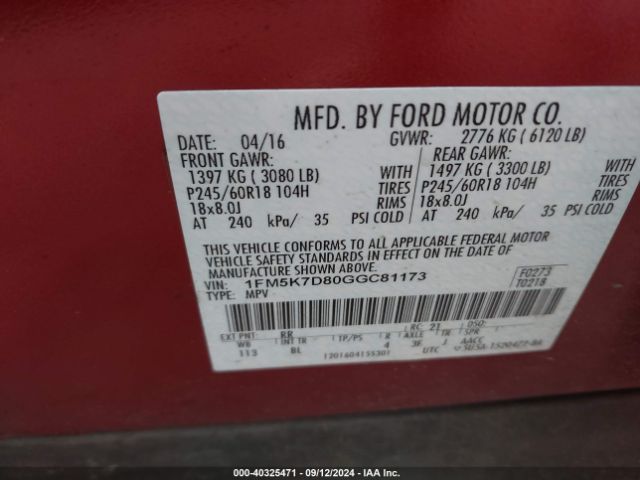 Photo 8 VIN: 1FM5K7D80GGC81173 - FORD EXPLORER 