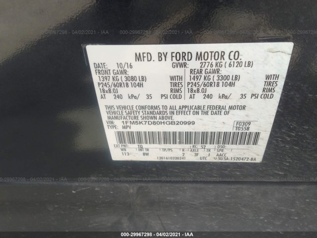 Photo 8 VIN: 1FM5K7D80HGB20999 - FORD EXPLORER 