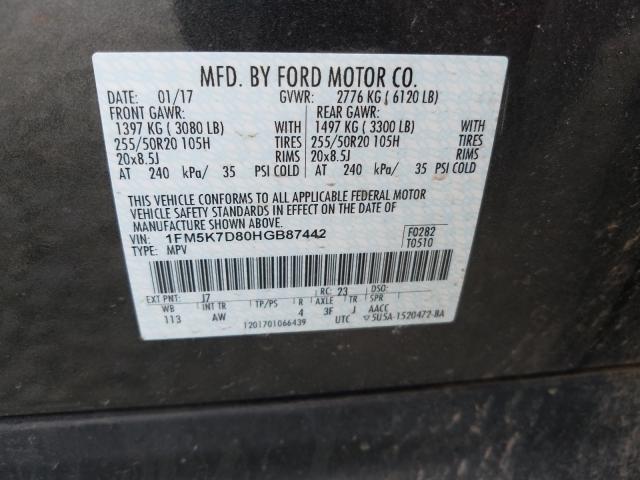 Photo 9 VIN: 1FM5K7D80HGB87442 - FORD EXPLORER 