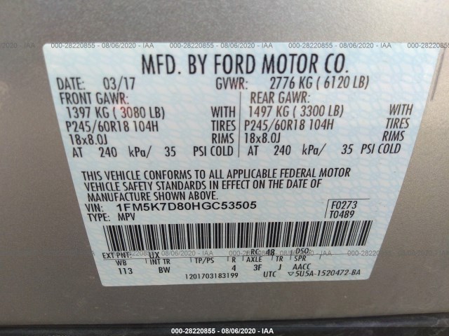 Photo 8 VIN: 1FM5K7D80HGC53505 - FORD EXPLORER 